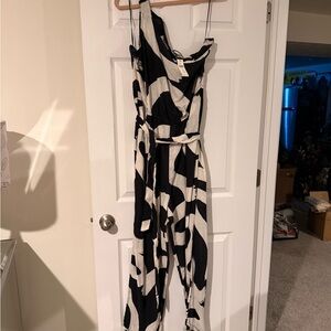 Anthropologie One Shoulder Black and White Jumpsuit